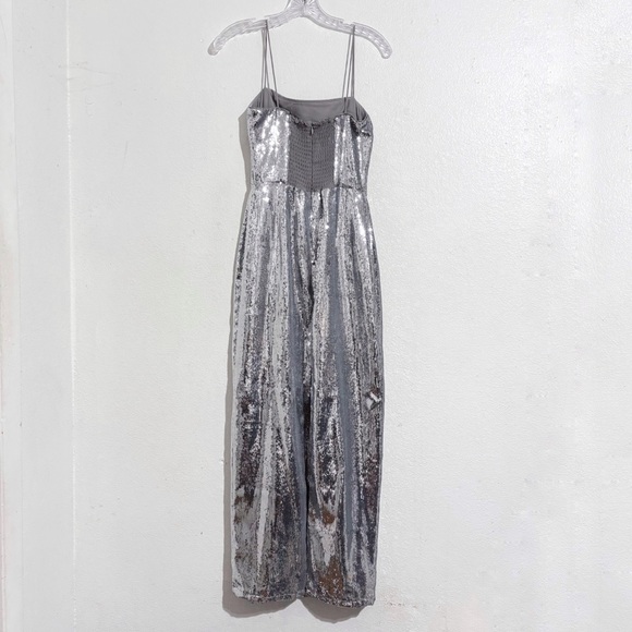 Reformation Frankie Sequin Midi Dress Gown in Silver Sequin - Picture 7 of 13